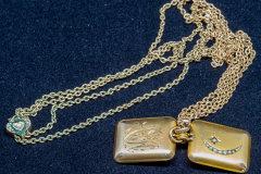 Helen Paddle jewelry gold locket Uncle Mac and gold chain with heart clasp - could be separated for use with the pocket watch Helen Paddle jewelry gold locket Uncle Mac and gold chain with heart clasp - could be separated for use with the pocket watch