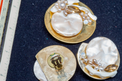 Helen Paddle jewelry gold costume earrings and brooch mother of pearl, pearls, yellow stone, large Patti giving back to estate Helen Paddle jewelry gold costume earrings and brooch mother of pearl, pearls, yellow stone, large Patti giving back to estate